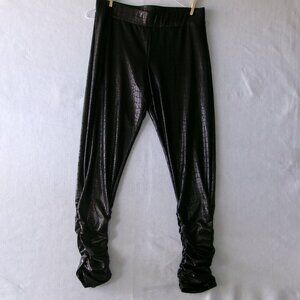Vintage Candie's Faux Crocodile Black Pull On Leggings Pants Gathered Legs Large